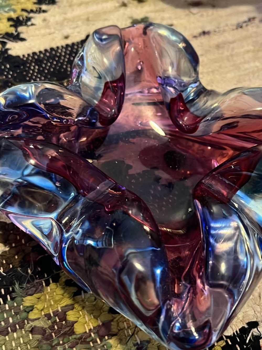 Handblown Glass Art Bowl in Purple and Blue